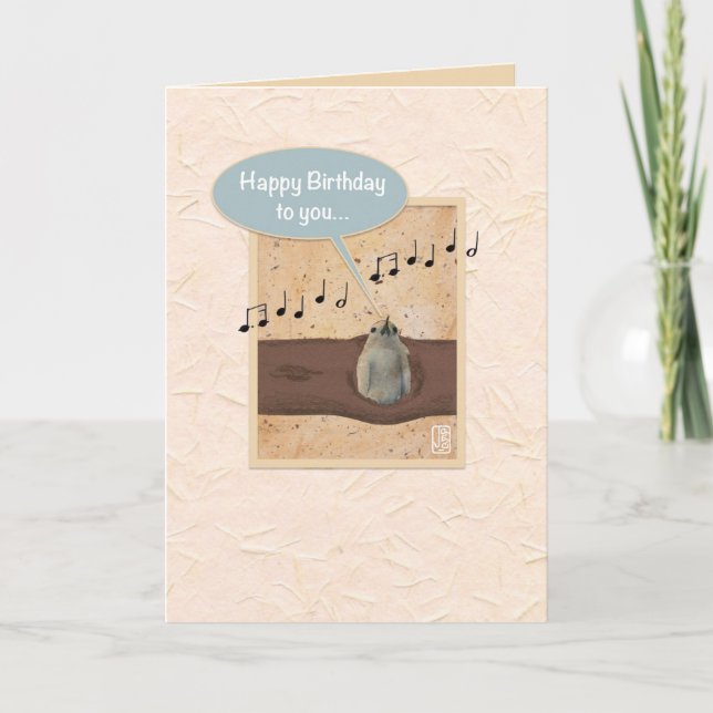 Tarjeta de cumpleaños 1 Pájaro en tronco azul enma (Anverso)