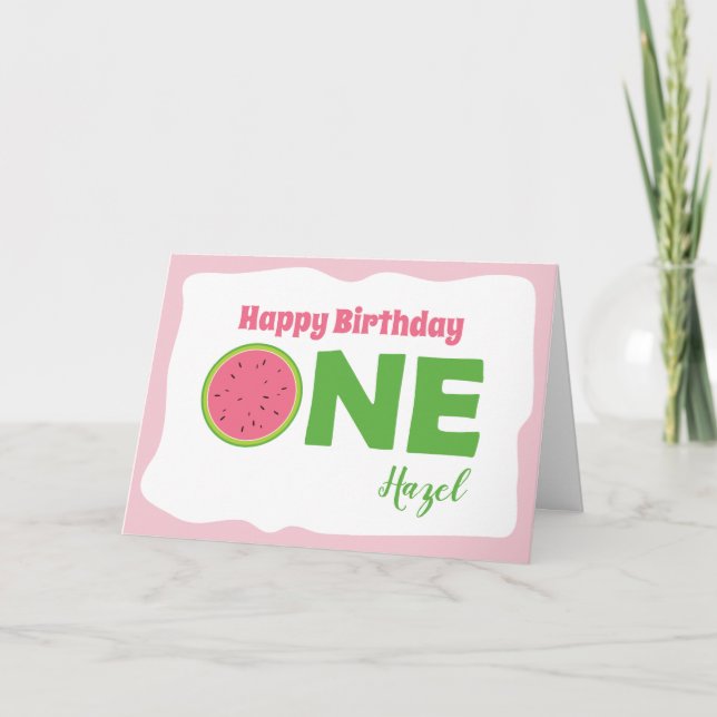 Tarjeta de cumpleaños 1 para Chica de un año (Anverso)