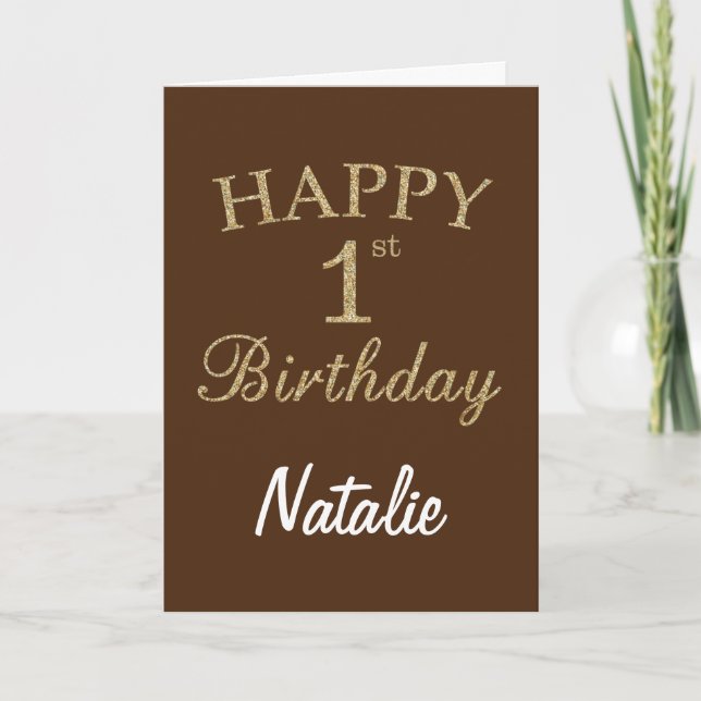 Tarjeta de cumpleaños 1er aniversario con brillo d (Anverso)