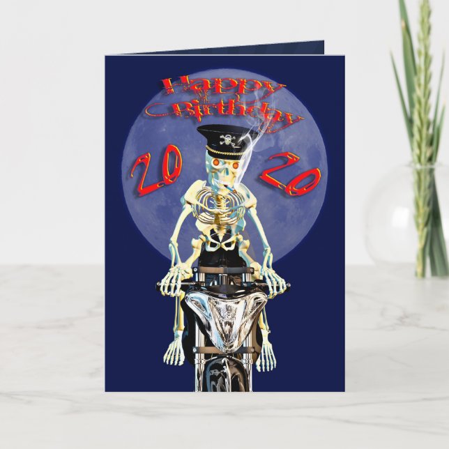 Tarjeta de cumpleaños 20 de Skeleton biker (Anverso)