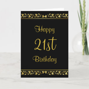 Tarjeta de cumpleaños 21ª Floral de oro y negro