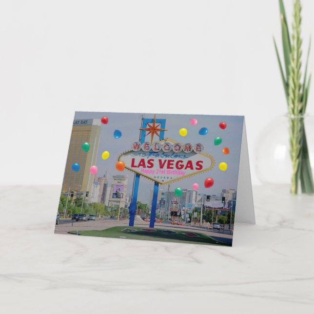 Tarjeta de cumpleaños 21 feliz de Las Vegas en ros (Anverso)