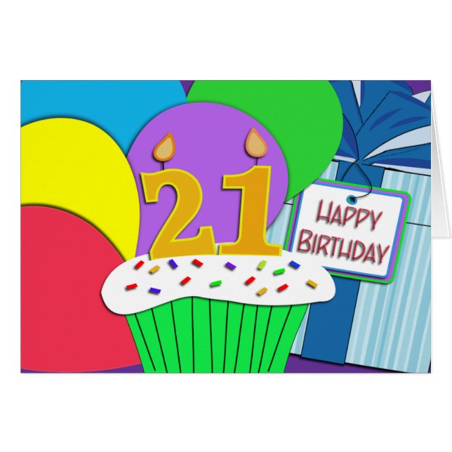 Tarjeta de cumpleaños 21 Mega Happy (Anverso (Horizontal))