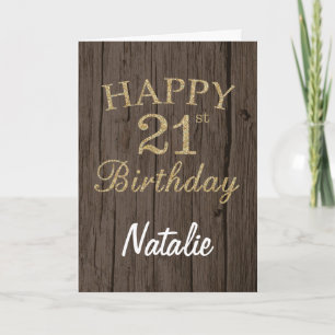 Tarjeta de cumpleaños 21 Rustic Brown y Gold Purpu