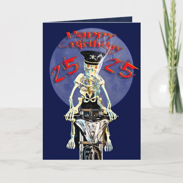 Tarjeta de cumpleaños 25º Skeleton biker (Anverso)