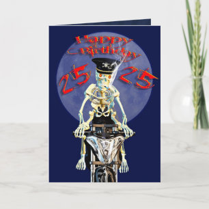 Tarjeta de cumpleaños 25º Skeleton biker