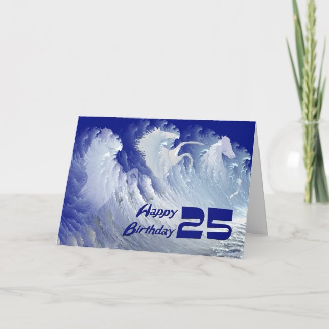 Tarjeta de cumpleaños 25 con caballos de surf salv (Anverso)