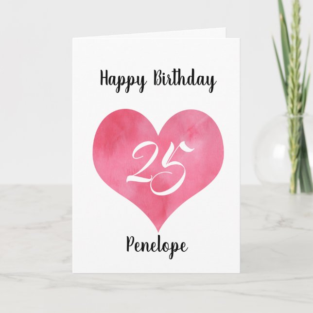 Tarjeta de cumpleaños 25th Red Watercolor Heart (Anverso)