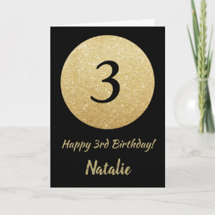 Tarjeta de cumpleaños 3º con brillo negro y dorado