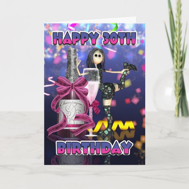 Tarjeta de cumpleaños 30 - Champán Rag Doll (Anverso)