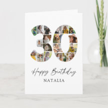 Tarjeta de cumpleaños 30 con collage de fotos mode