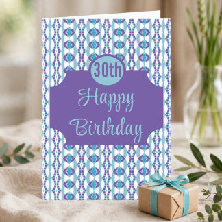 Tarjeta de cumpleaños 30 con estampado de azul tur