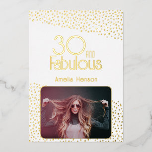 Tarjeta de cumpleaños 30 con foto dorada foil cump