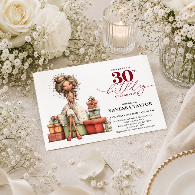 Tarjeta de cumpleaños 30 de Marsala para mujer cap (Stylish Whimsical Woman 30th Birthday Marsala Card

)