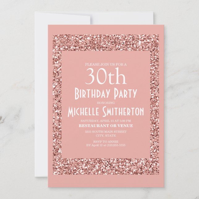 Tarjeta de cumpleaños 30 para mujer con brillo ros (Anverso)