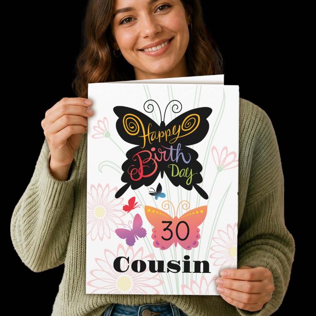 Tarjeta de cumpleaños 30 para prima con mariposas  (Cousin 30th birthday Butterflies)