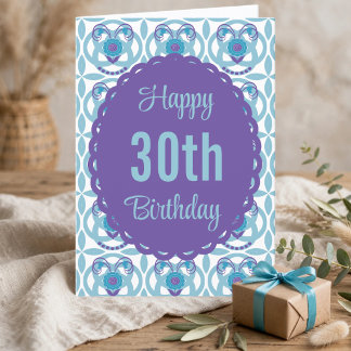 Tarjeta de cumpleaños 30 scalloped azul turquesa y