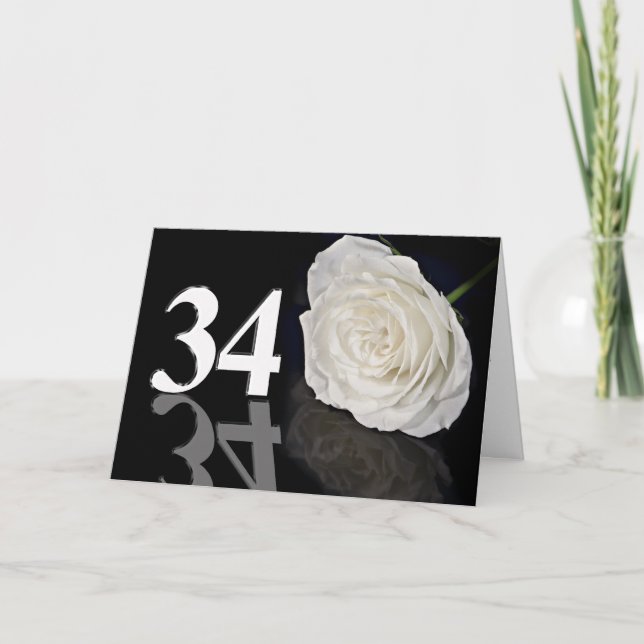Tarjeta de cumpleaños 34 con rosa blanca clásica (Anverso)