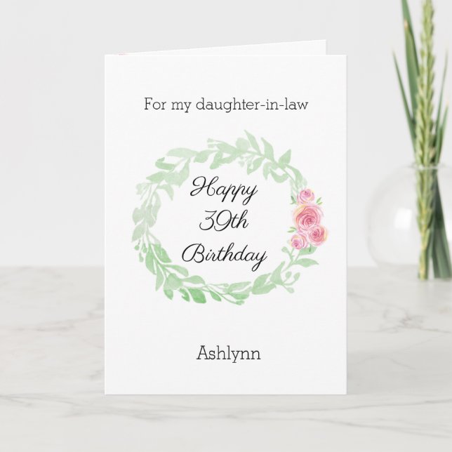 Tarjeta de cumpleaños 39º Floral Watercolor (Anverso)