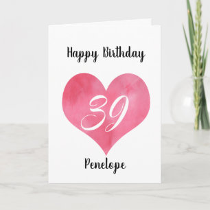 Tarjeta de cumpleaños 39 de Red Watercolor Heart