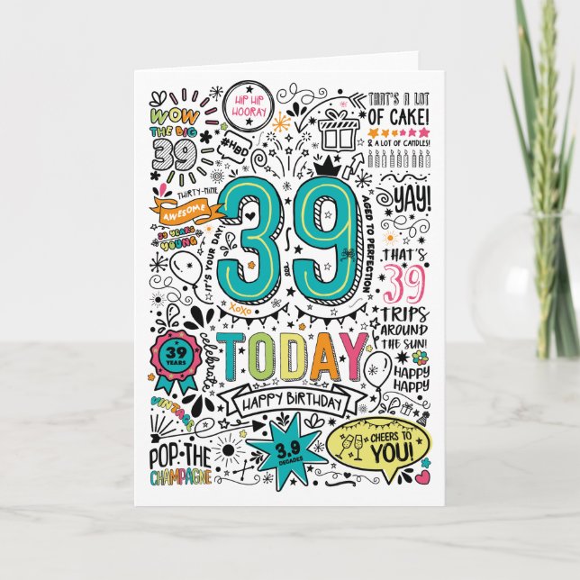 Tarjeta de cumpleaños 39 imprimible | Descarga ins (Anverso)