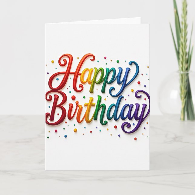 Tarjeta de cumpleaños 3D alegre arcoíris (Anverso)