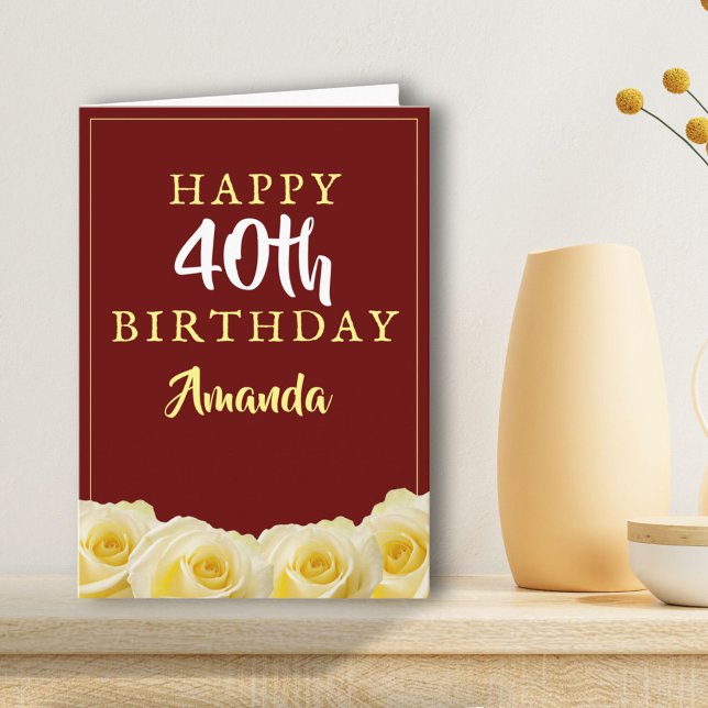 Tarjeta de cumpleaños 40º Floral de flores de rosa (Subido por el creador)