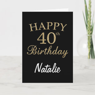 Tarjeta de cumpleaños 40 con brillo negro y dorado