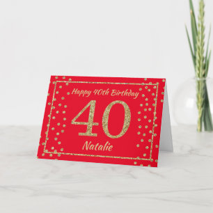 Tarjeta de cumpleaños 40 con confeti de purpurina 