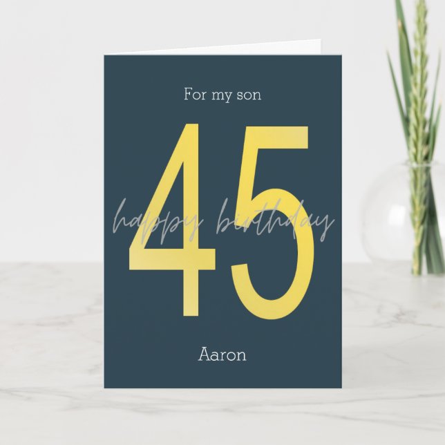 Tarjeta de cumpleaños 45 azul y dorado (Anverso)