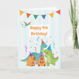 Tarjeta de cumpleaños 4 felices dinosaurios y capi