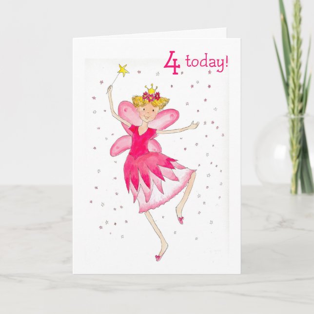 Tarjeta de cumpleaños 4 para hadas rosadas (Anverso)