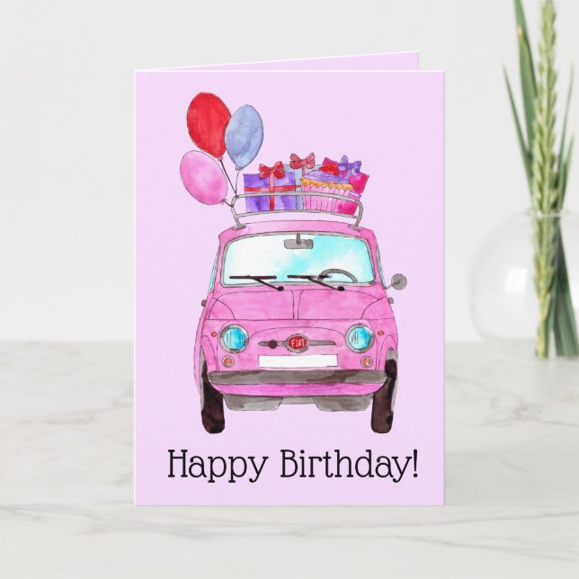 Tarjeta de cumpleaños 500 Pink Retro Fiat (Anverso)