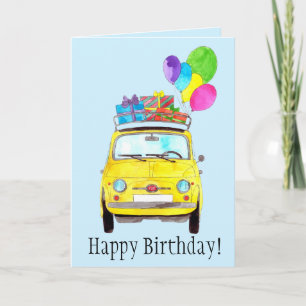 Tarjeta de cumpleaños 500 Pink Retro Fiat