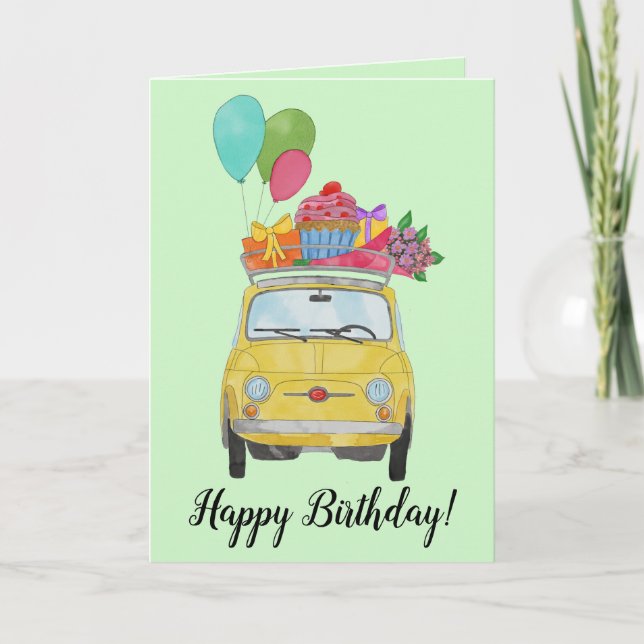 Tarjeta de cumpleaños 500 Yellow Retro Fiat (Anverso)