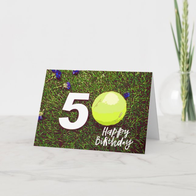 Tarjeta de cumpleaños 50 con bola en verde (Anverso)