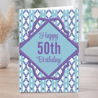Tarjeta de cumpleaños 50 con diamante azul turques