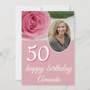 Tarjeta de cumpleaños 50 con foto floral de rosa r