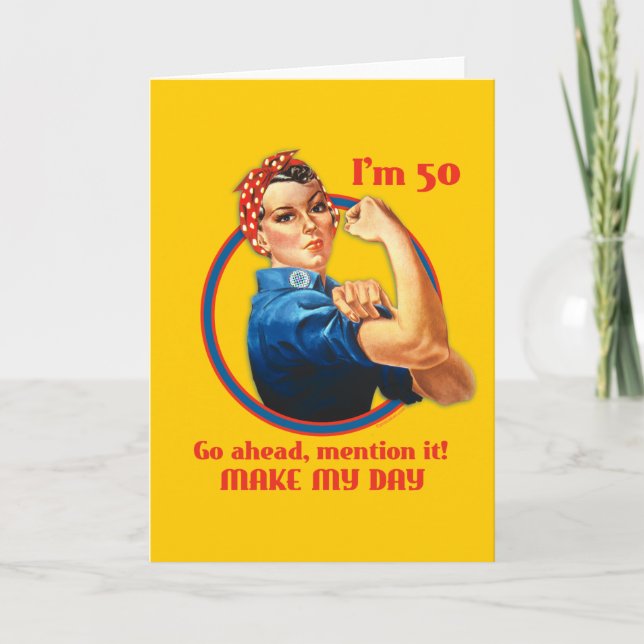 Tarjeta de cumpleaños 50 de Rosie Riveter (Anverso)