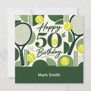 Tarjeta de cumpleaños 50 de tenis con pelota en ve