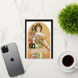 Tarjeta de cumpleaños 50, diosa de primavera, arte