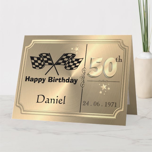 Tarjeta de cumpleaños 50 Gold personalizada para H (Anverso)