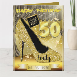 Tarjeta de cumpleaños 50 personalizada en oro