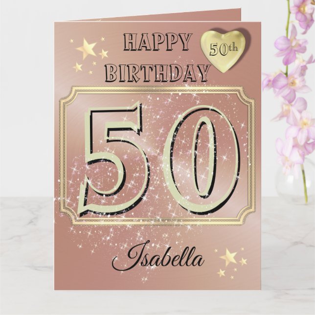 Tarjeta de cumpleaños 50 Rosa personalizada person (Orquídea)