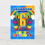 Tarjeta de cumpleaños 6º Grandson con Castillo Bou<br><div class="desc">Una soleada y feliz tarjeta de 6 años con un castillo hinchable</div>