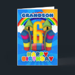 Tarjeta de cumpleaños 6º Grandson con Castillo Bou<br><div class="desc">Una soleada y feliz tarjeta de 6 años con un castillo hinchable</div>