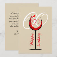 Tarjeta de Cumpleaños 60 con Copa de Vino Tinto Mo