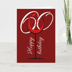 Tarjeta de cumpleaños 60 con copa de vino tinto mo
