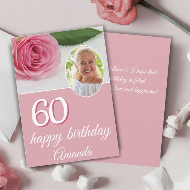 Tarjeta de cumpleaños 60 con foto floral de rosa r (Subido por el creador)