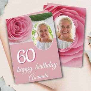Tarjeta de cumpleaños 60 con foto floral de rosa r